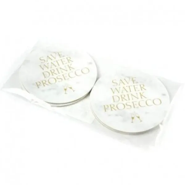 Coasters 4-pak "Prosecco" marmor med gulfarvet tekst Sale