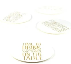 Coasters 4-pak "Time to drink" hvid med gulfarvet tekst Hot
