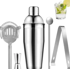 Barudstyrssæt>Cocktail Shaker Sæt - Rustfrit Stål Sølv 5 Dele