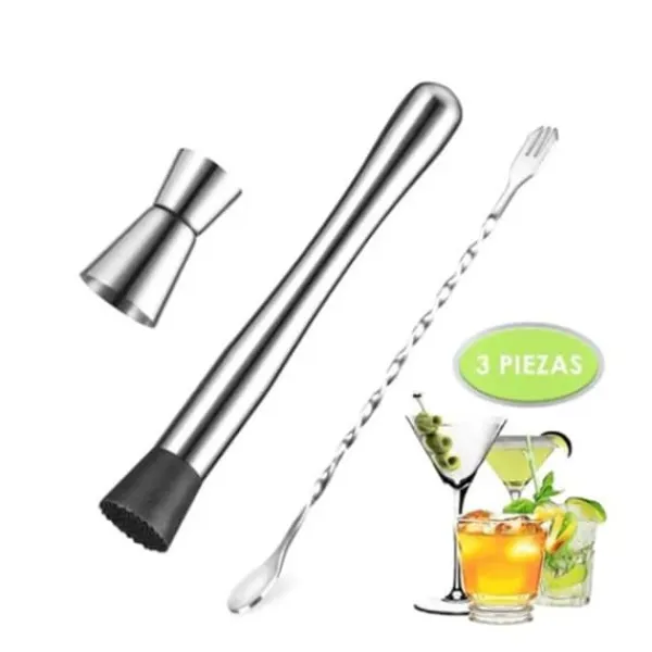 Barudstyrssæt>Cocktailblandingsske, muddler og Jigger-sæt i rustfrit stål til hjemmebartending