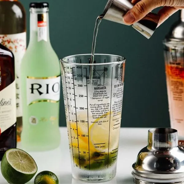 Cocktailshakers & Drinkudstyr>Cocktailshaker med drikkeopskrift 400 ml shaker glas rustfrit stål