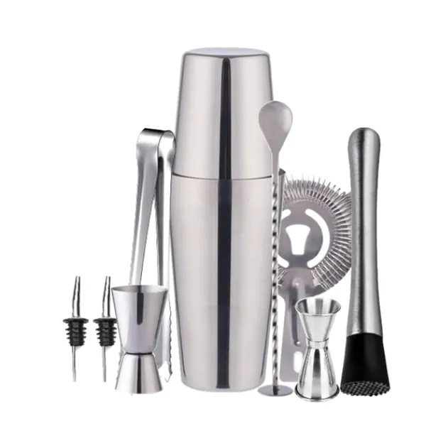 Barudstyrssæt>Cocktailsæt Dobbelt shaker 750ml Rustfrit stål Sølv 10 dele
