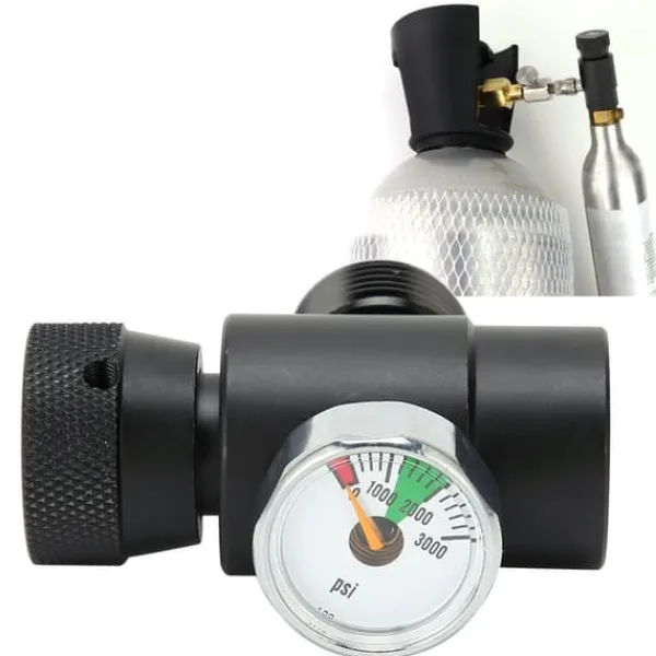 CO2-flaskepåfyldningsadapterstik CGA320 // TR21-4 ASA 3000psi trykmåler sort New