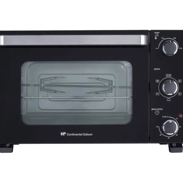 Grill-Ovne & Ovn Med Roterende Stegespyd>CONTINENTAL EDISON CEMF28B2 - Elektrisk miniugn 28L svart - 1500W - Rotisserie, Naturlig konvektion