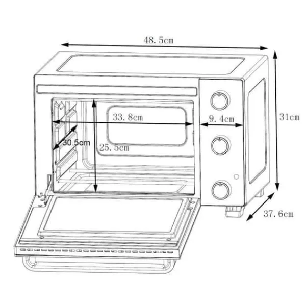 Grill-Ovne & Ovn Med Roterende Stegespyd>CONTINENTAL EDISON CEMF28B2 - Elektrisk miniugn 28L svart - 1500W - Rotisserie, Naturlig konvektion