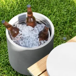 Cool Bar sidebord med aftagelig top, 10 L drikkekøler, bistrobord til fest/camping, lysegrå New