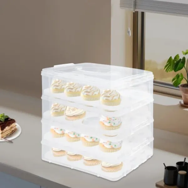 Kagedåser>Cupcake/Muffin-boks - Transportkasse 4 lag - Med håndtag - Stabelbar - Bærbar - Sort