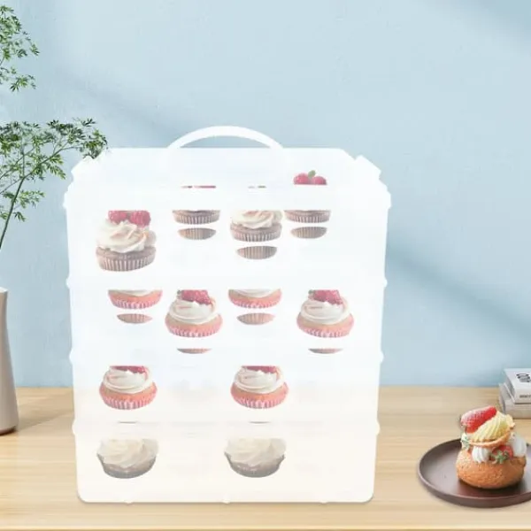 Kagedåser>Cupcake/Muffin-boks - Transportkasse 4 lag - Med håndtag - Stabelbar - Bærbar - Sort