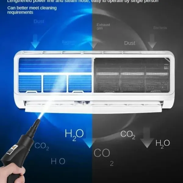 Damprensere>Damprenser - Håndholdt - 2500 W - Damp ≥105 °C - Hurtig opvarmning 15 s - Slange 2 m - Til AC/emhætte/bil/gulv - 220–240 V EU - Vinrød