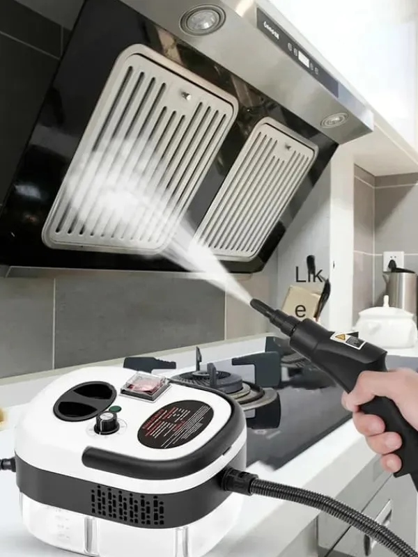 Damprensere>Damprenser - Håndholdt - 2500 W - Damp ≥105 °C - Hurtig opvarmning 15 s - Slange 2 m - Til AC/emhætte/bil/gulv - 220–240 V EU - Vinrød