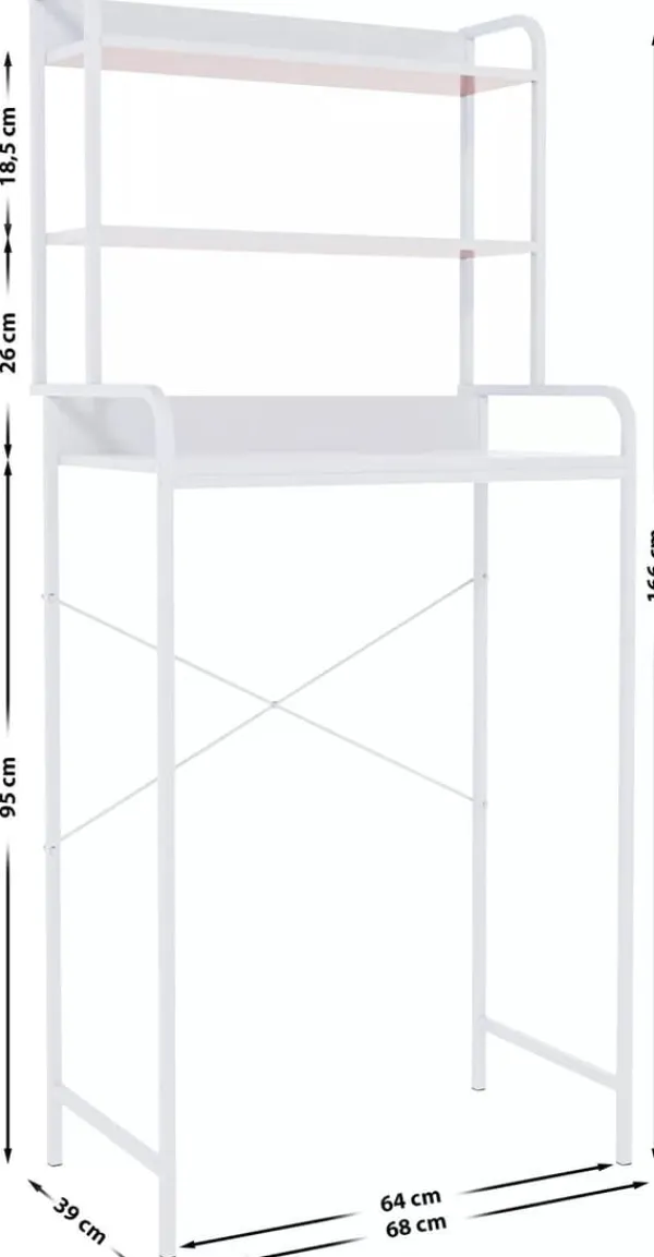 Vaskemaskiner>Darby Over-the-Washing Machine Shelf Unit with 3 Tiers - White Wood and Matte White Metal