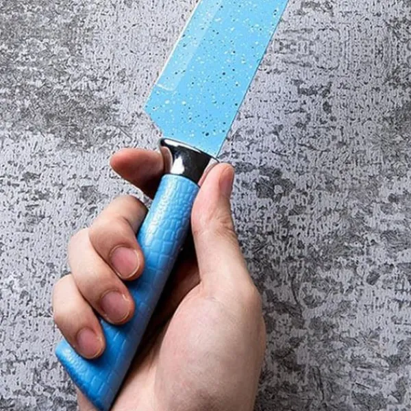 Køkkenknive>6-delt farverigt køkkenkniv i rustfrit stål med ergonomisk håndtag