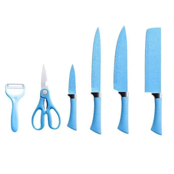 Køkkenknive>6-delt farverigt køkkenkniv i rustfrit stål med ergonomisk håndtag