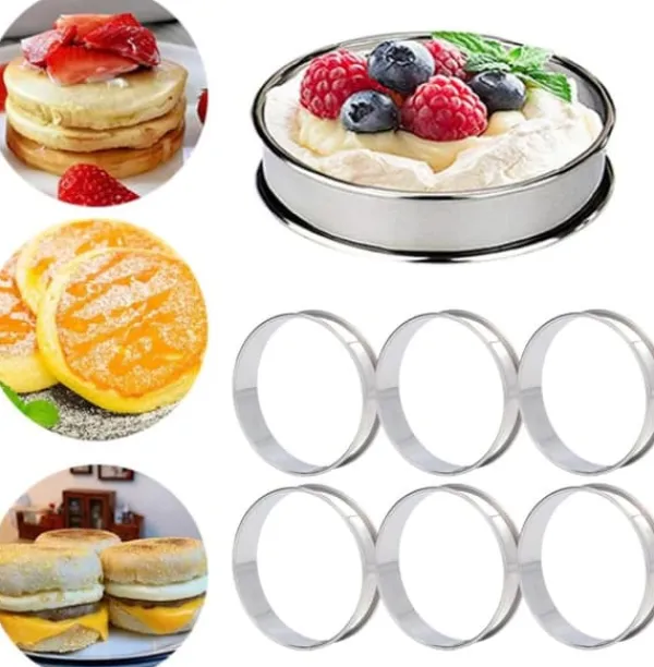 Bagning>6-delte scone ringe, bageringe rustfri stål engelske muffinringe dobbelt volumen nem at fjerne gør-det-selv-ring mousse kageform muffinringe velegnet | CDON