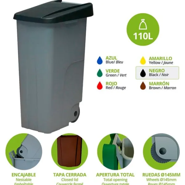 Skraldespande & Papirkurve>Denox Container Med Hjul 23450.090 110l Søvfarvet