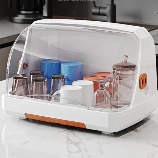 Opvaskestativer & Tørrestativer>Desktop kop opbevaringsstativ Støvtæt bordplade Multipurpope tørrestativ med låg til glas Te kop skål mælkeflasker Orange