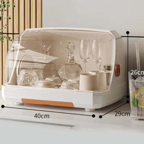 Opvaskestativer & Tørrestativer>Desktop kop opbevaringsstativ Støvtæt bordplade Multipurpope tørrestativ med låg til glas Te kop skål mælkeflasker Orange