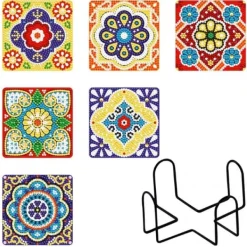 Diamantbroderi - Bordskånere - Firkantede 6 stk. - Mandalaer 4 Hot
