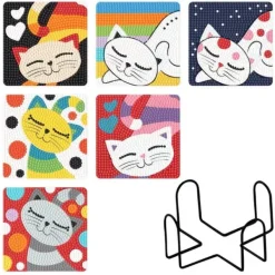 Diamantbroderi - Glasunderlag - Firkantede 6 stk. - Cat World