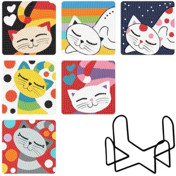Diamantbroderi - Glasunderlag - Firkantede 6 stk. - Cat World