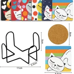 Diamantbroderi - Glasunderlag - Firkantede 6 stk. - Cat World
