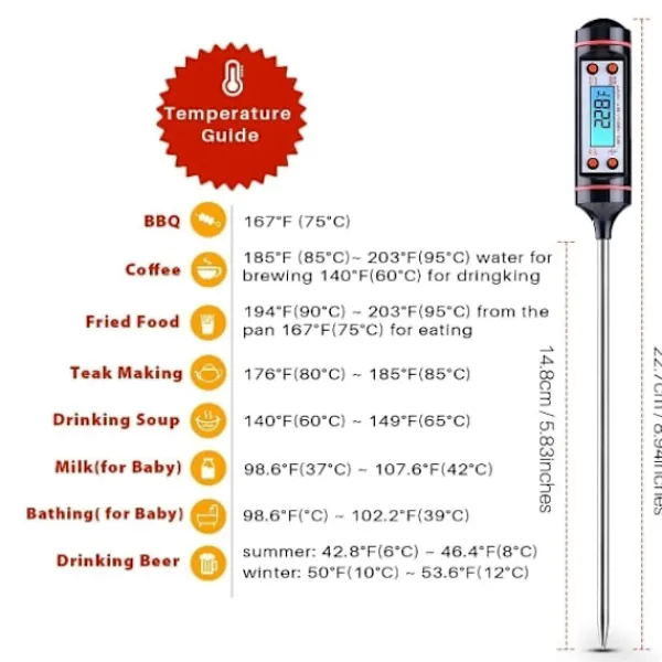 Køkkentermometre>Digitalt køkkentermometer til mad BBQ Liquids Stegetermometer