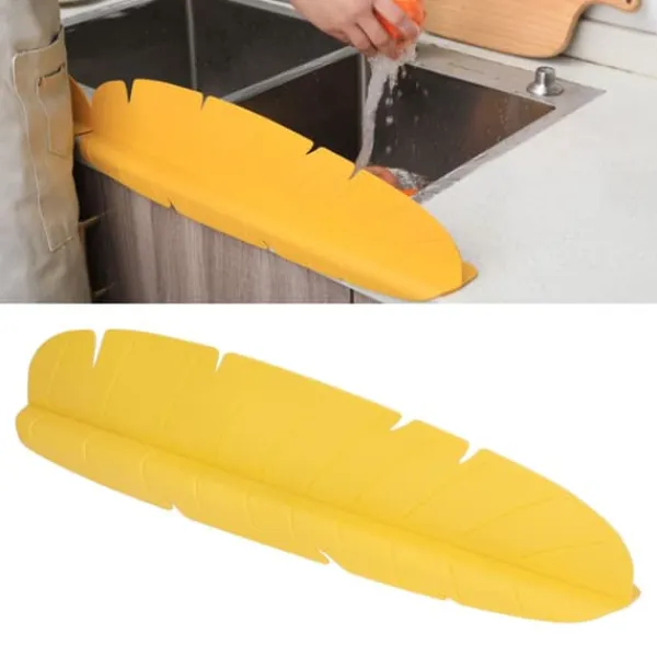 Måtter & Gitter Til Køkkenvaske>Diskbänk Vattenstänkskydd Elastisk Återanvändbar Bananblad Vattendiskbänk Stänkskydd för disk Grönsaker tvättning gul