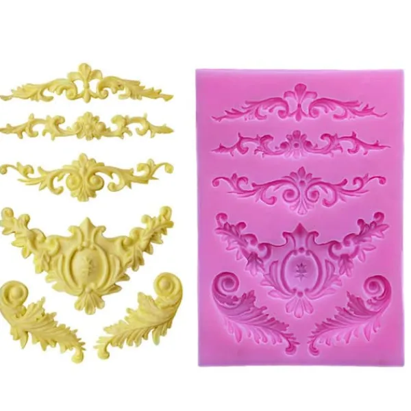 Udstikkere>DIY 3D Skulptureret Blomst Barok Scroll Silikone Form Fondant Form Cupcake Kage Dekoration Værktøj
