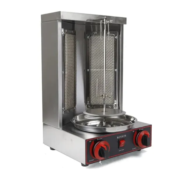 Grill-Ovne & Ovn Med Roterende Stegespyd>Döner kebabgrill, gas/LPG 3000 W 220 V, rustfrit stål, sølv, til kylling & kalkun