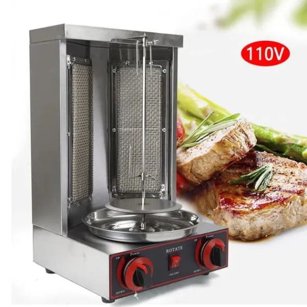 Grill-Ovne & Ovn Med Roterende Stegespyd>Döner kebabgrill, gas/LPG 3000 W 220 V, rustfrit stål, sølv, til kylling & kalkun