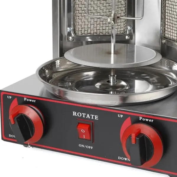 Grill-Ovne & Ovn Med Roterende Stegespyd>Döner kebabgrill, gas/LPG 3000 W 220 V, rustfrit stål, sølv, til kylling & kalkun