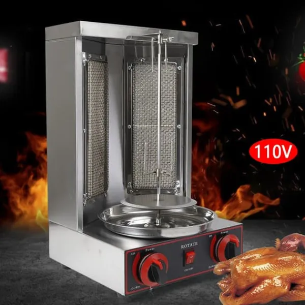 Grill-Ovne & Ovn Med Roterende Stegespyd>Döner kebabgrill, gas/LPG 3000 W 220 V, rustfrit stål, sølv, til kylling & kalkun