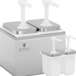 Saucekander>Dobbelt dispenser til saucer med rustfri pumpe, 2 x 2 l