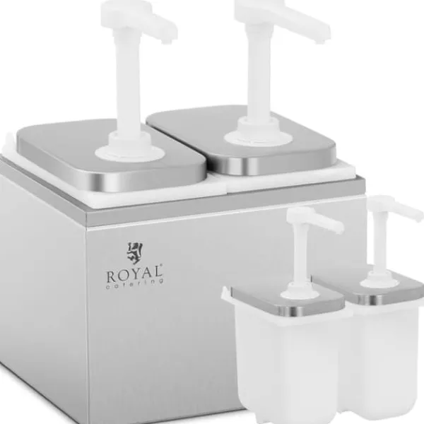 Saucekander>Dobbelt dispenser til saucer med rustfri pumpe, 2 x 2 l