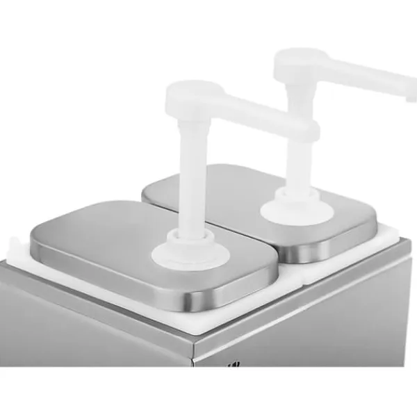 Saucekander>Dobbelt dispenser til saucer med rustfri pumpe, 2 x 2 l