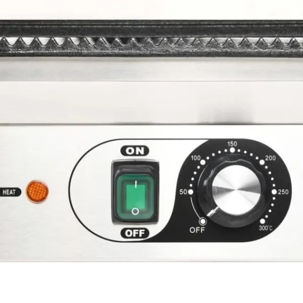 Brødristere, Raclettegrills Og Sandwichtoastere>Dobbelt rillet paninigrill 3600 W - Robuste støbejernsplader | Størrelse: 57x30,5x20 cm