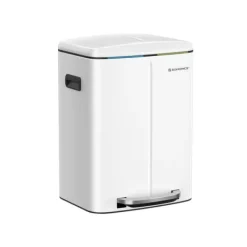 Dobbelt skraldespand, 2 x 20 l køkkenaffaldsspand, metaltrinspand med to rum, indvendige plastspande, soft-close-låg og håndtag, lugtforsegling, hvid | CDON Outlet