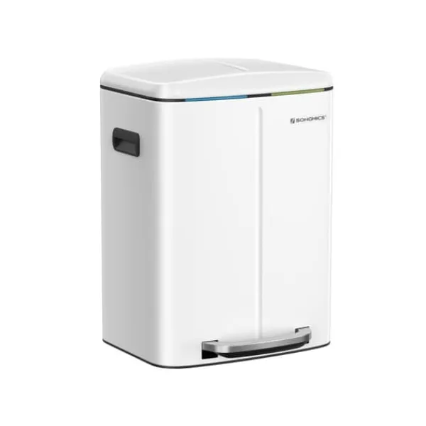Dobbelt skraldespand, 2 x 20 l køkkenaffaldsspand, metaltrinspand med to rum, indvendige plastspande, soft-close-låg og håndtag, lugtforsegling, hvid | CDON Outlet