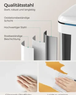 Dobbelt skraldespand, 2 x 20 l køkkenaffaldsspand, metaltrinspand med to rum, indvendige plastspande, soft-close-låg og håndtag, lugtforsegling, hvid | CDON Outlet
