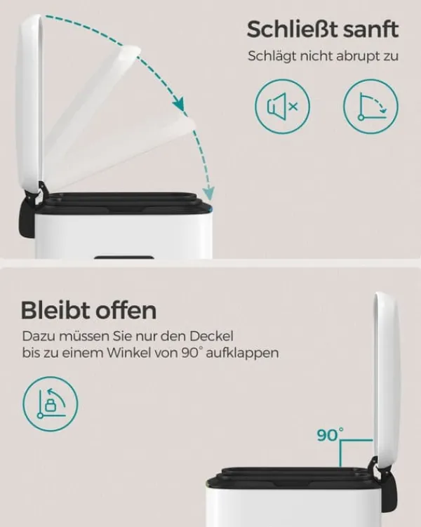 Dobbelt skraldespand, 2 x 20 l køkkenaffaldsspand, metaltrinspand med to rum, indvendige plastspande, soft-close-låg og håndtag, lugtforsegling, hvid | CDON Outlet