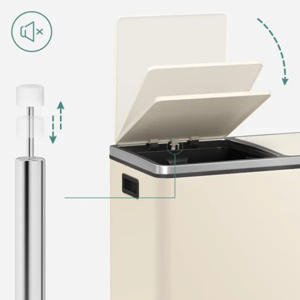 Skraldespande & Papirkurve>Dobbeltrum 2 X 30 L Skraldespand med 2 Skraldeposer, Metalfodpedaler, Creme