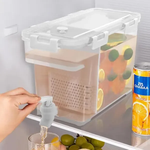 Drikkevareautomater>Drikke- og vanddispenser - Dobbeltbeholder 3,5 l - Kran & skilleplade - Til køleskab - Hvid