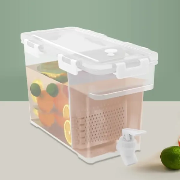 Drikkevareautomater>Drikke- og vanddispenser - Dobbeltbeholder 3,5 l - Kran & skilleplade - Til køleskab - Hvid