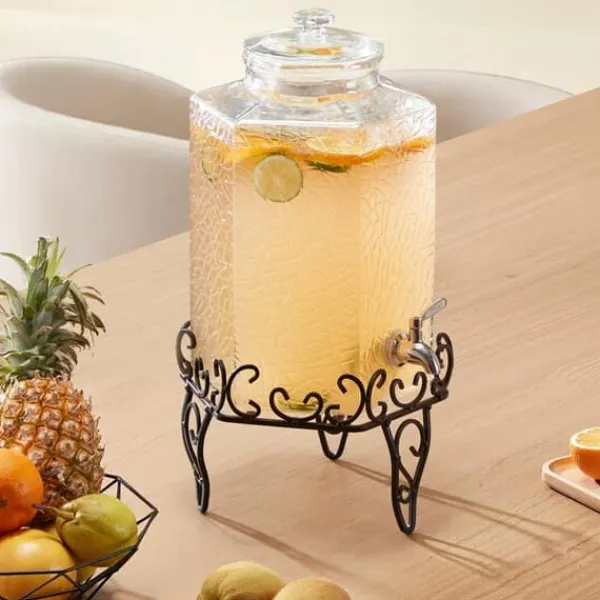 Drikkevareautomater>Drikkedispenser 10L, Festdispenser i Glas, robust Stativ, ideel til underholdning