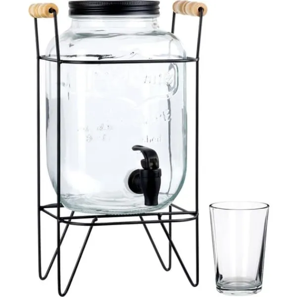 Drikkevareautomater>Drikkekrukke med hane og stativ, sort, 4,2 l + 12 glas, 200 ml