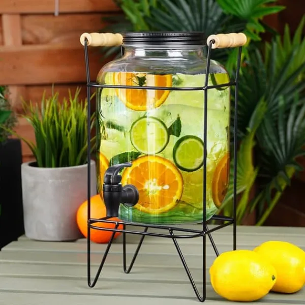 Drikkevareautomater>Drikkekrukke med hane og stativ, sort, 4,2 l + 12 glas, 200 ml