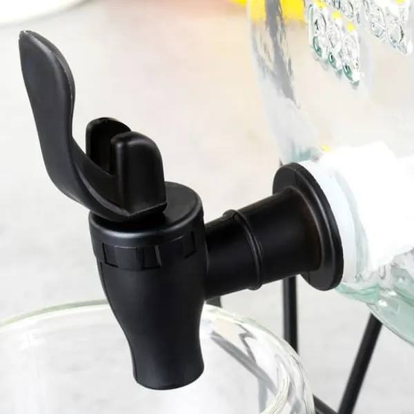Drikkevareautomater>Drikkekrukke med hane og stativ, sort, 4,2 l + 12 glas, 200 ml