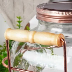 Drikkekrukke med hane og guldfod 5,5 l + 12 glas 200 ml Hot