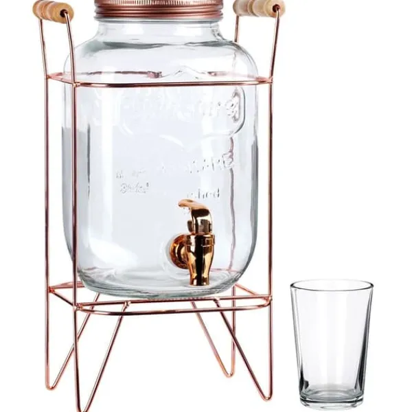 Drikkevareautomater>Drikkekrukke med hane og guldfod 4,2 l + 12 glas 200 ml