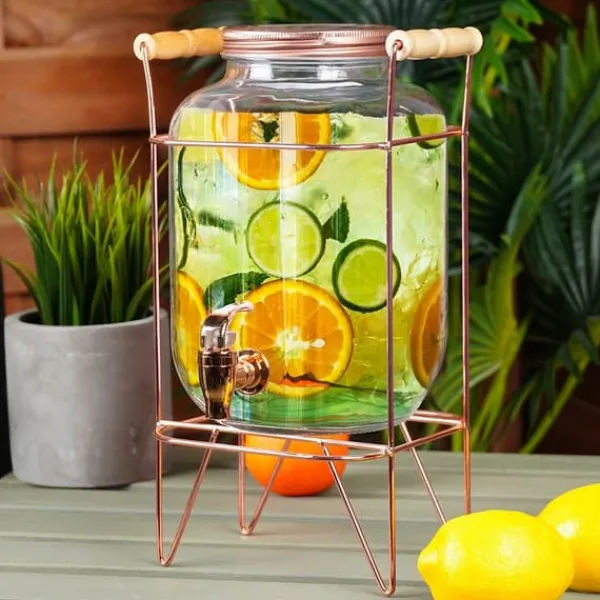 Drikkevareautomater>Drikkekrukke med hane og guldfod 4,2 l + 12 glas 200 ml